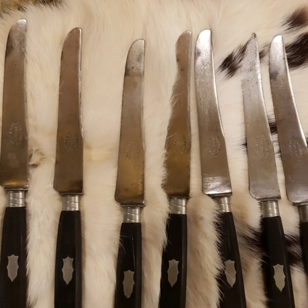 Vtg J Depirc Gembloix‎ Set 12 Knives/Brass Holder